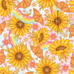 sunflowers and butterflies on a pink background