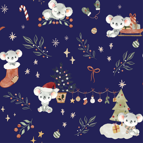 Koala Christmas Navy- Cotton Lycra Retail