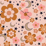 a pink background with stars and a flower