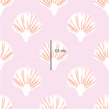 a pink background with a pattern of seashells