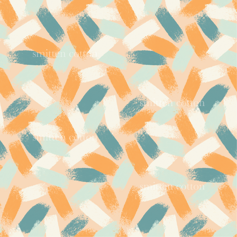 a pattern of orange, blue, and white shapes