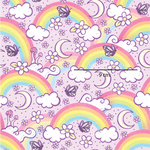 a pink background with rainbows and clouds